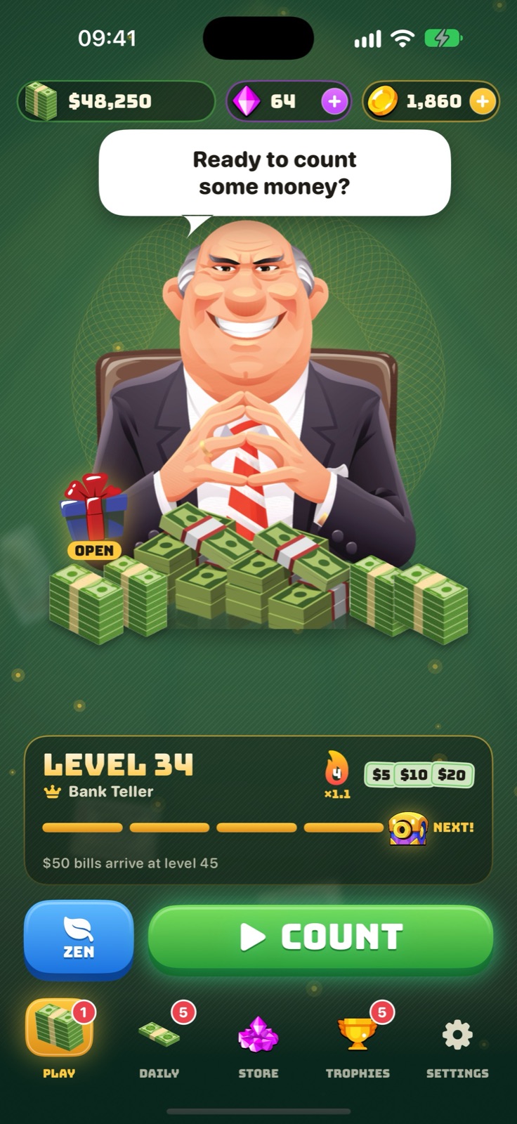 Mister Money at his desk